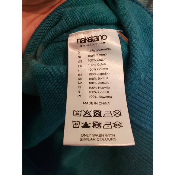 Naketano Men's Jumper Teal Blue Stipe Cotton Crew Neck Sweater XL - Picture 6 of 8